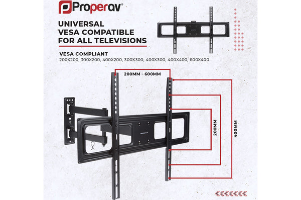 Heavy Duty Swing Arm TV Wall Bracket 37" 40" 42" 43" 46" 50" 55" 60" 65" 70" VESA Max 600X400 Black