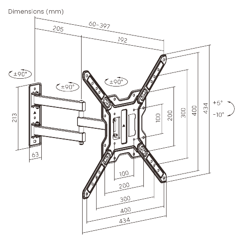 Heavy Duty Swing Arm TV Wall Bracket 23" 24" 28" 32" 37" 40" 42" 43" 46" 50" 55" 65" Tilt 20° VESA Max 400x400 Black