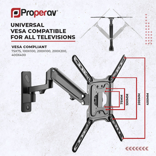 Gas Spring Swing Arm TV Wall Bracket 23'' 24" 28" 32" 37" 40" 42" 43" 46" 49" 55" VESA Max 400x400