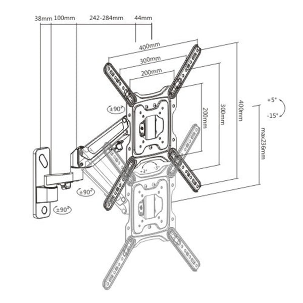 Gas Spring Swing Arm TV Wall Bracket 23'' 24" 28" 32" 37" 40" 42" 43" 46" 49" 55" VESA Max 400x400