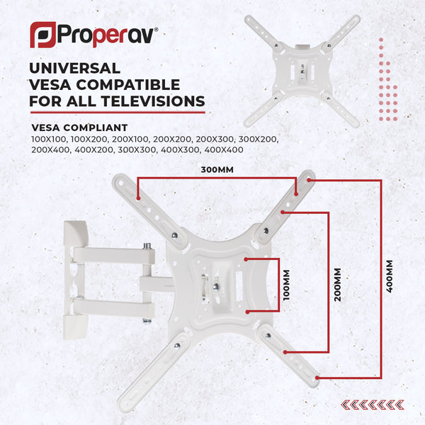 Heavy Duty Swing Arm TV Wall Bracket 23" 24" 28" 32" 37" 40" 42" 43" 46" 50" 55" 65" Tilt 20° VESA Max 400x400 Black
