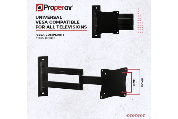 Heavy Duty Swing Arm TV Wall Bracket 13" 19" 22" 23" 24" 28" Tilt 70° VESA Max 100x100 Black