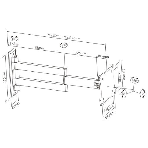 Heavy Duty Swing Arm TV Wall Bracket 13" 19" 22" 23" 24" 28" Tilt 70° VESA Max 100x100 Black